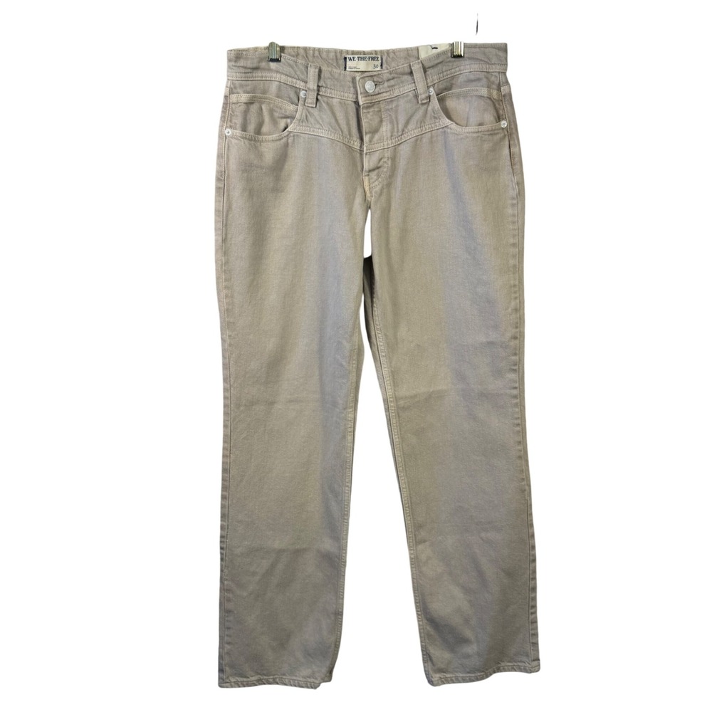 We The Free Free People Shelby Mid Rise Boyfriend Jeans Tan Straight Leg 30